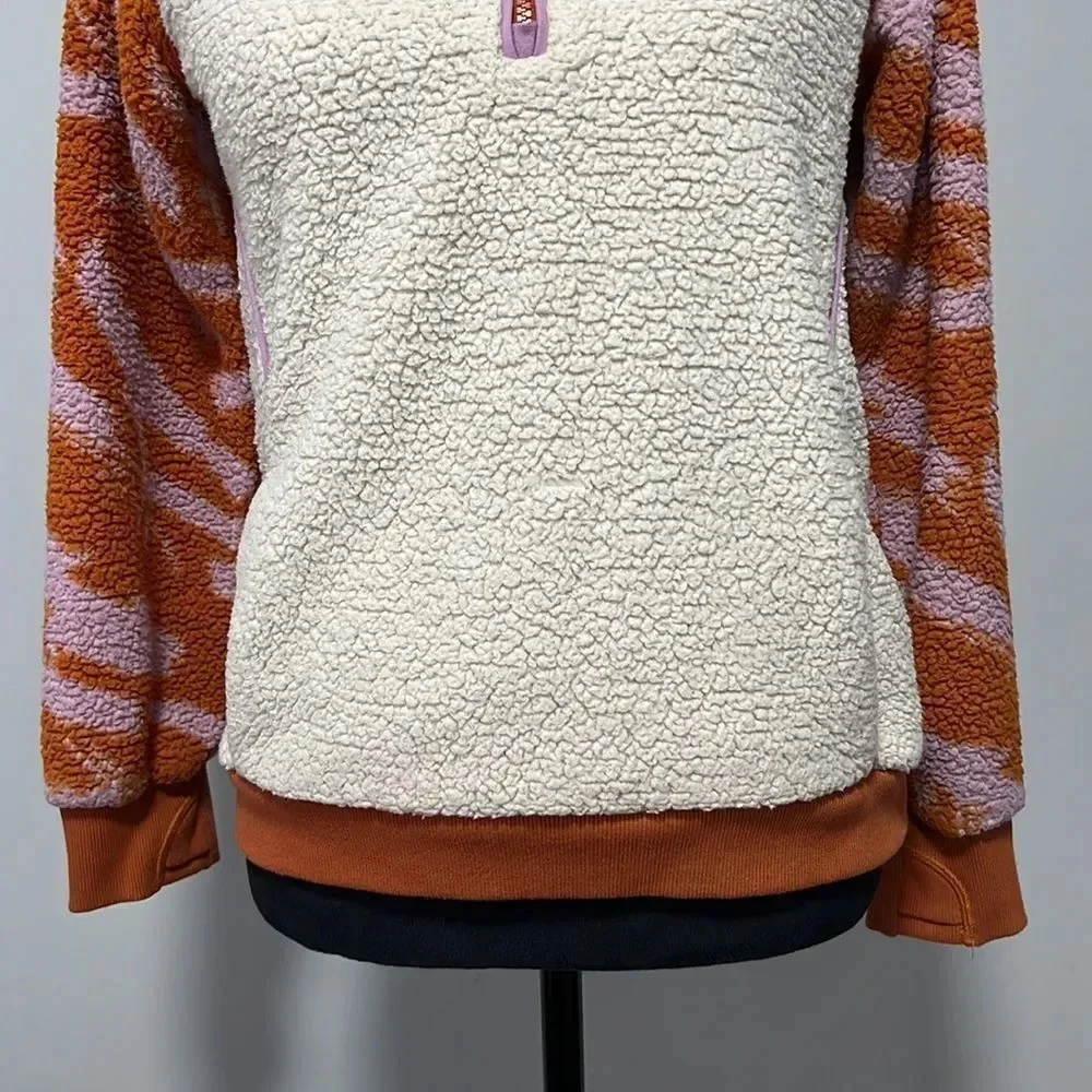 Athleta Girl Cream/Orange Long Sleeve So Snug Sherpa Half Zip Size X-Large/14